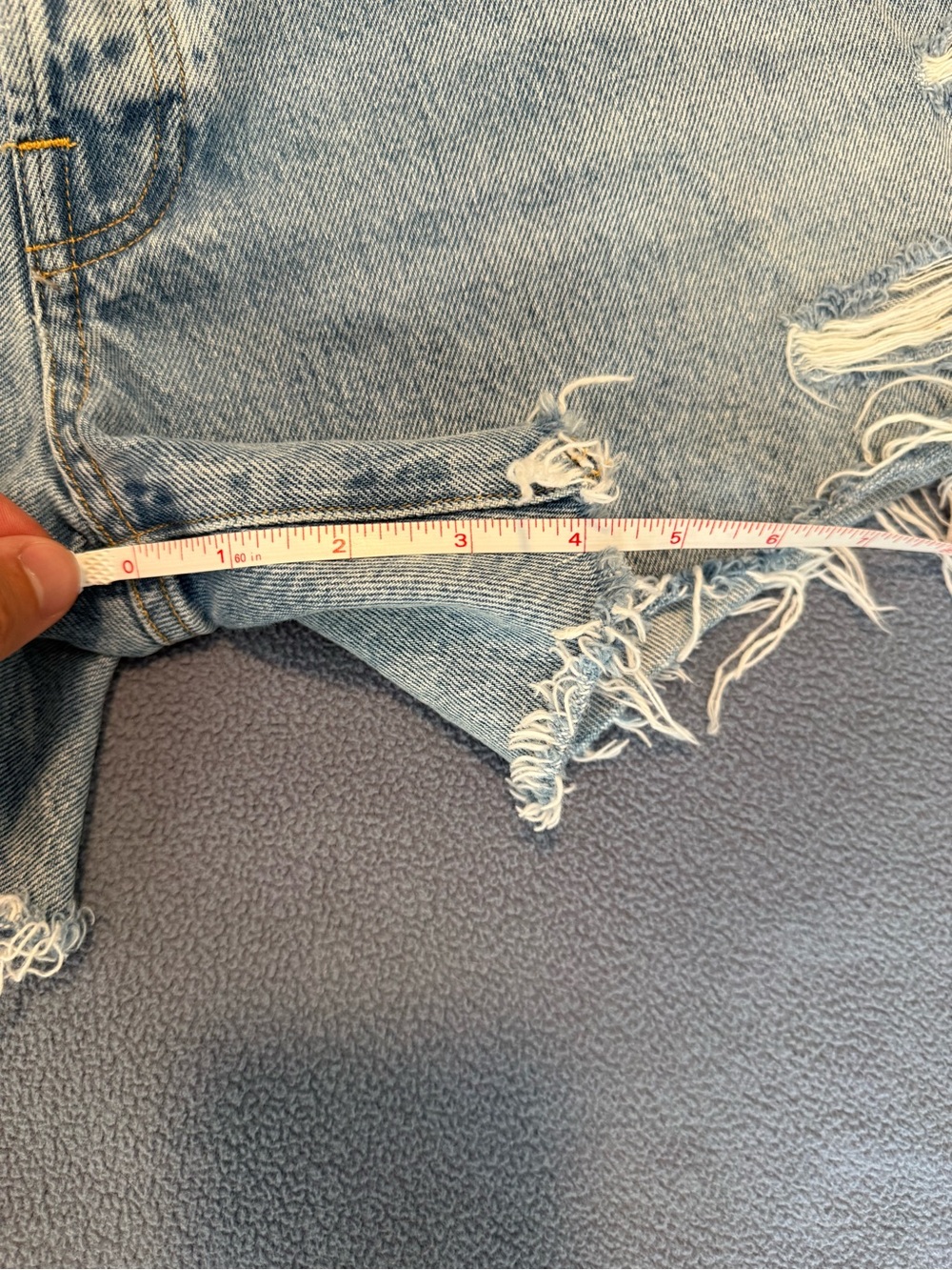 Agolde Light Blue Distressed High-Rise Denim Cutoff Shorts - Picture 3 of 7